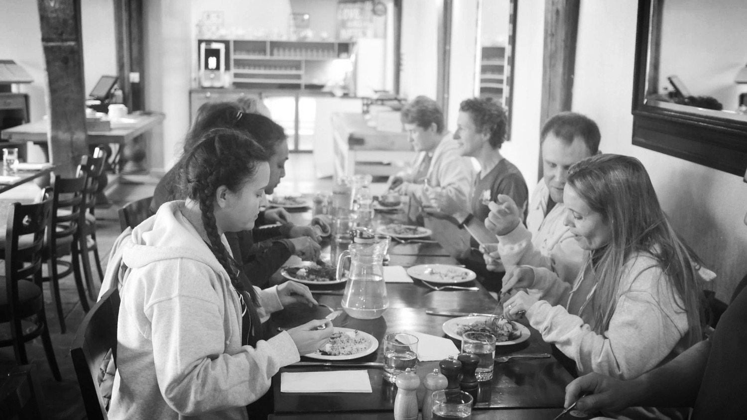 Group enjoying healthy meals together at retreat